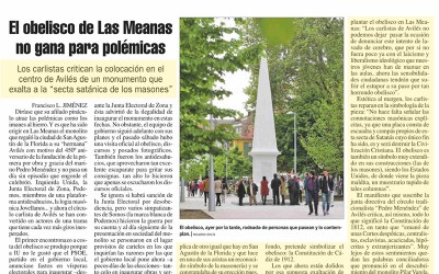 Los carlistas critican la colocación en el centro de Avilés de un monumento que exalta a la «secta satánica de los masones»